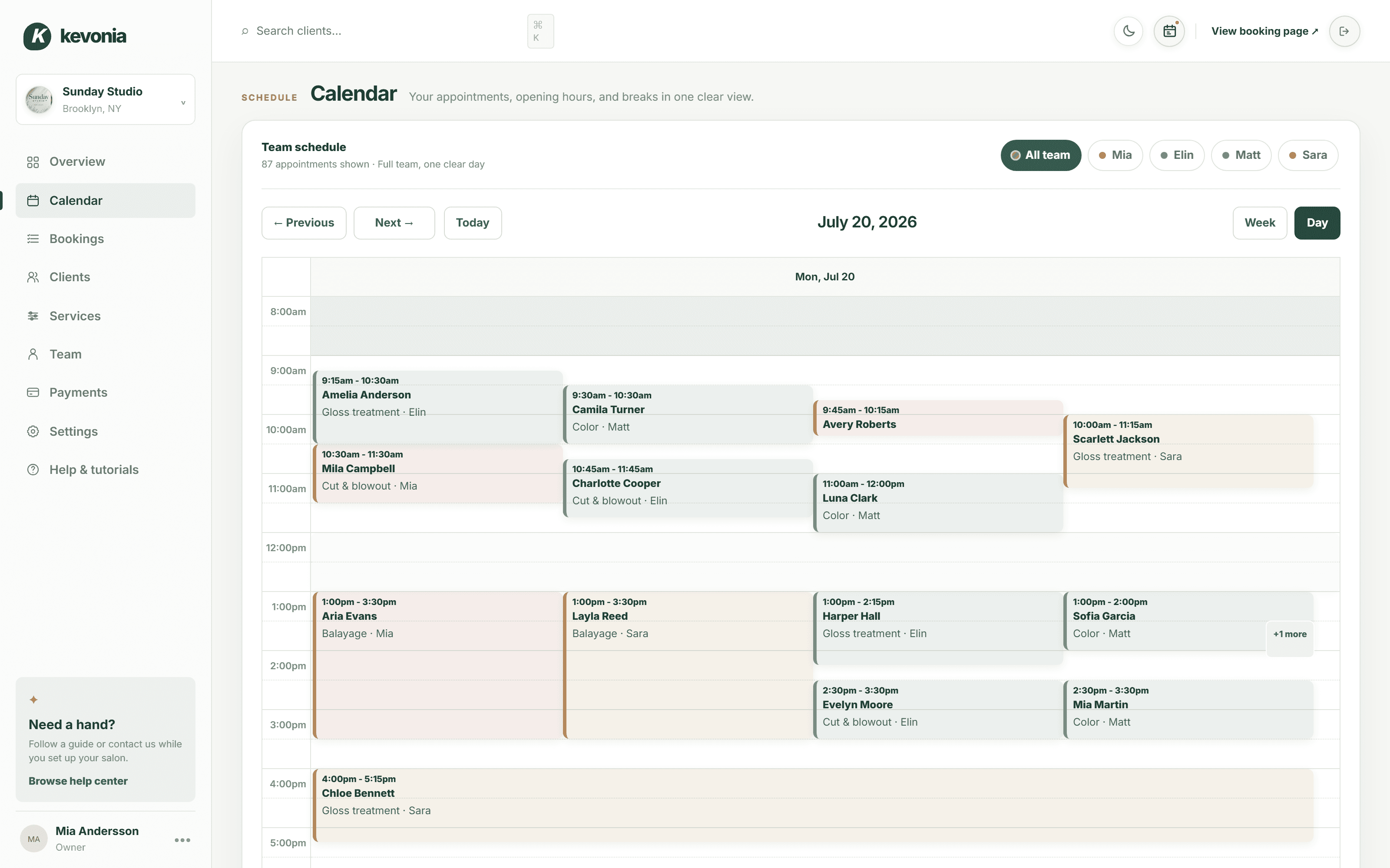 Kevonia calendar showing the complete team