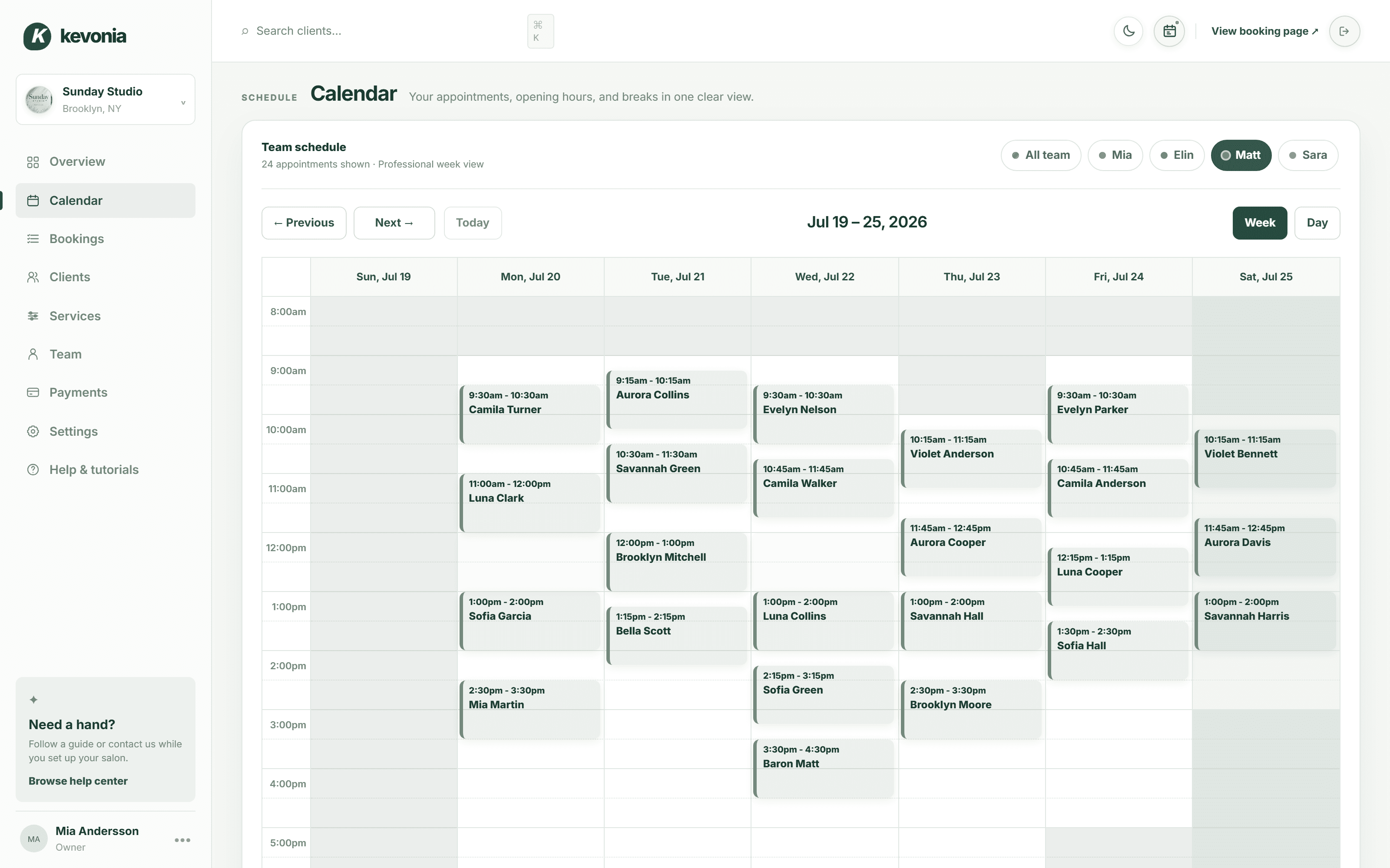 Kevonia calendar filtered to Matt