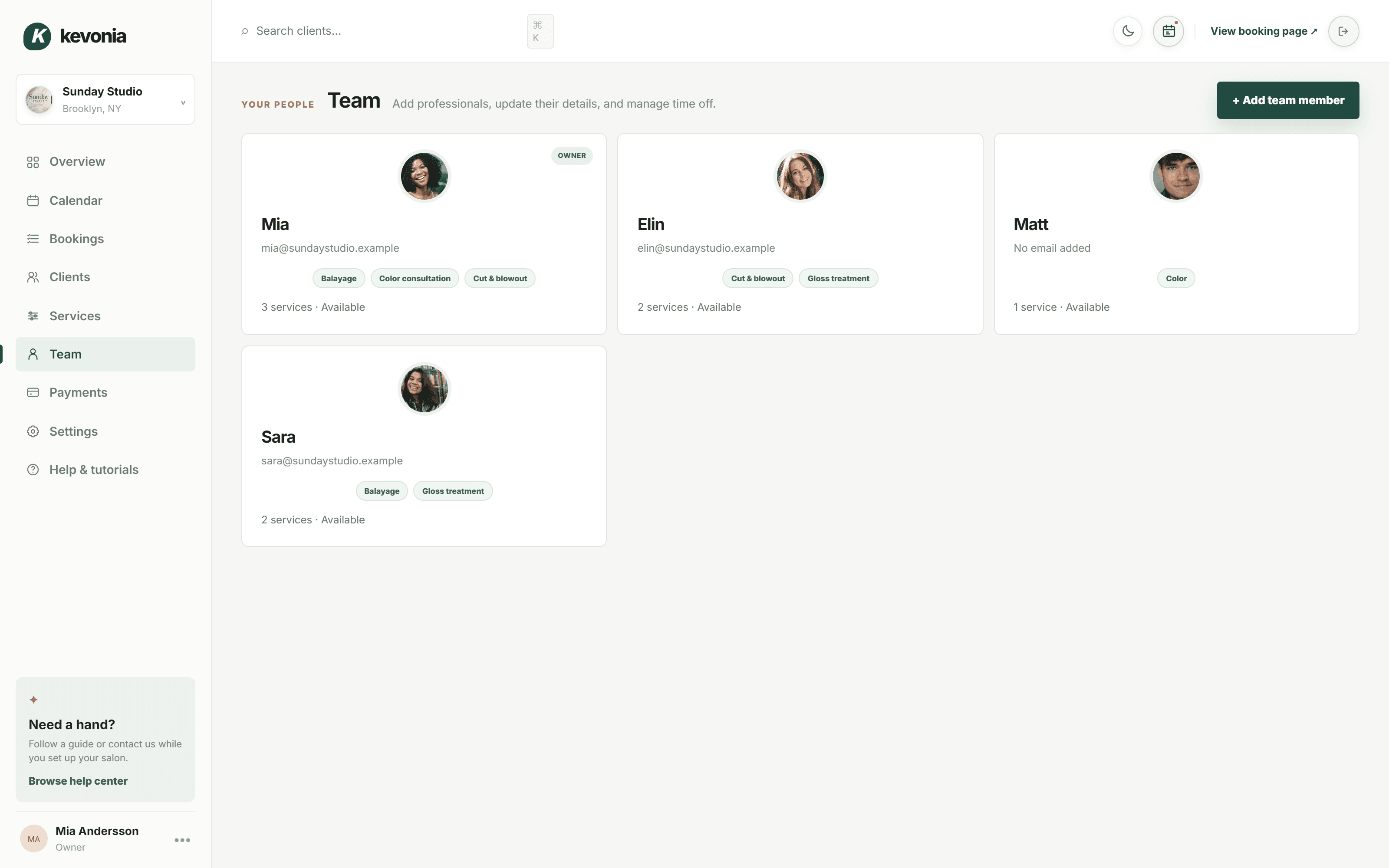 Kevonia team page with four professionals