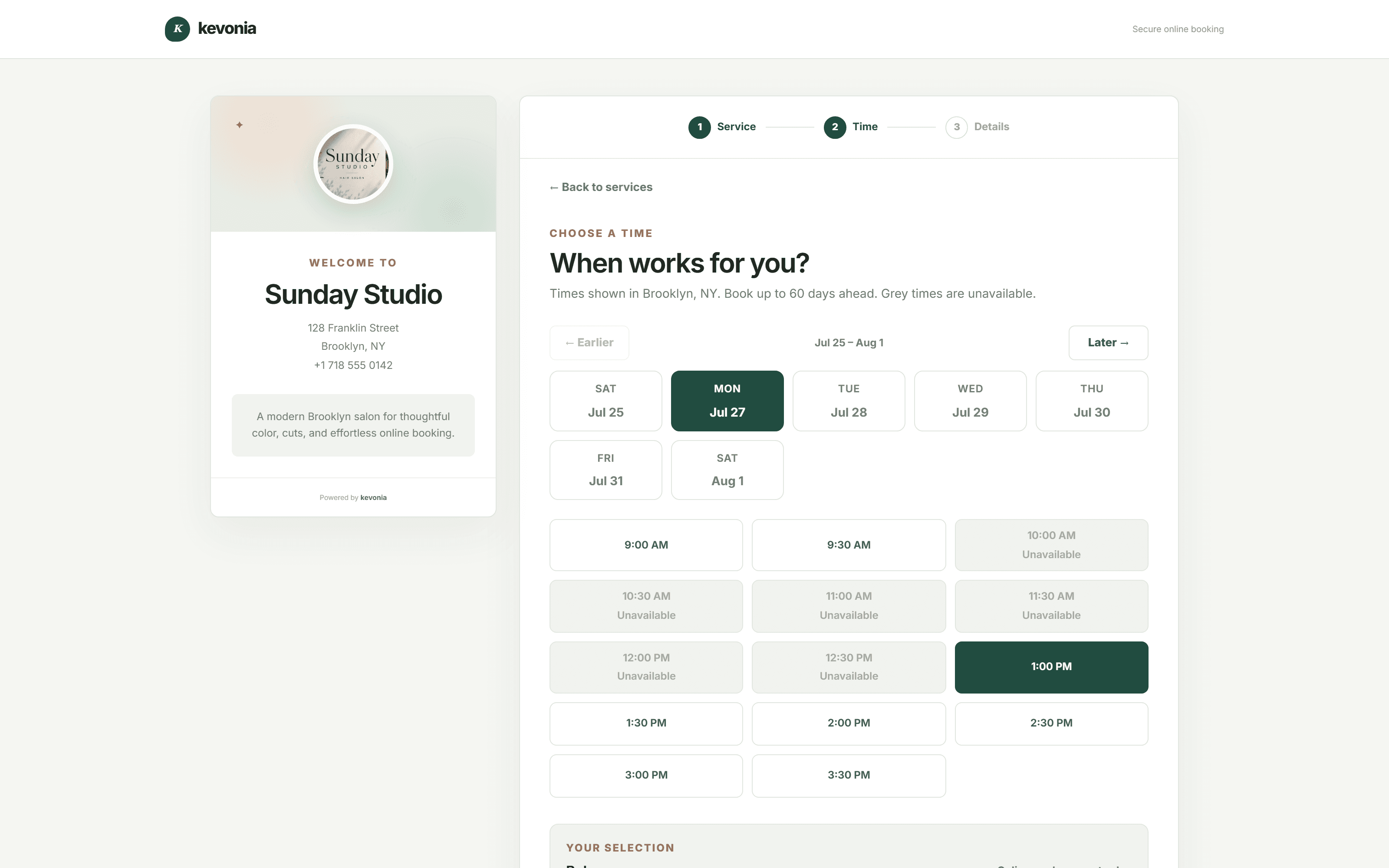 Public booking time selection