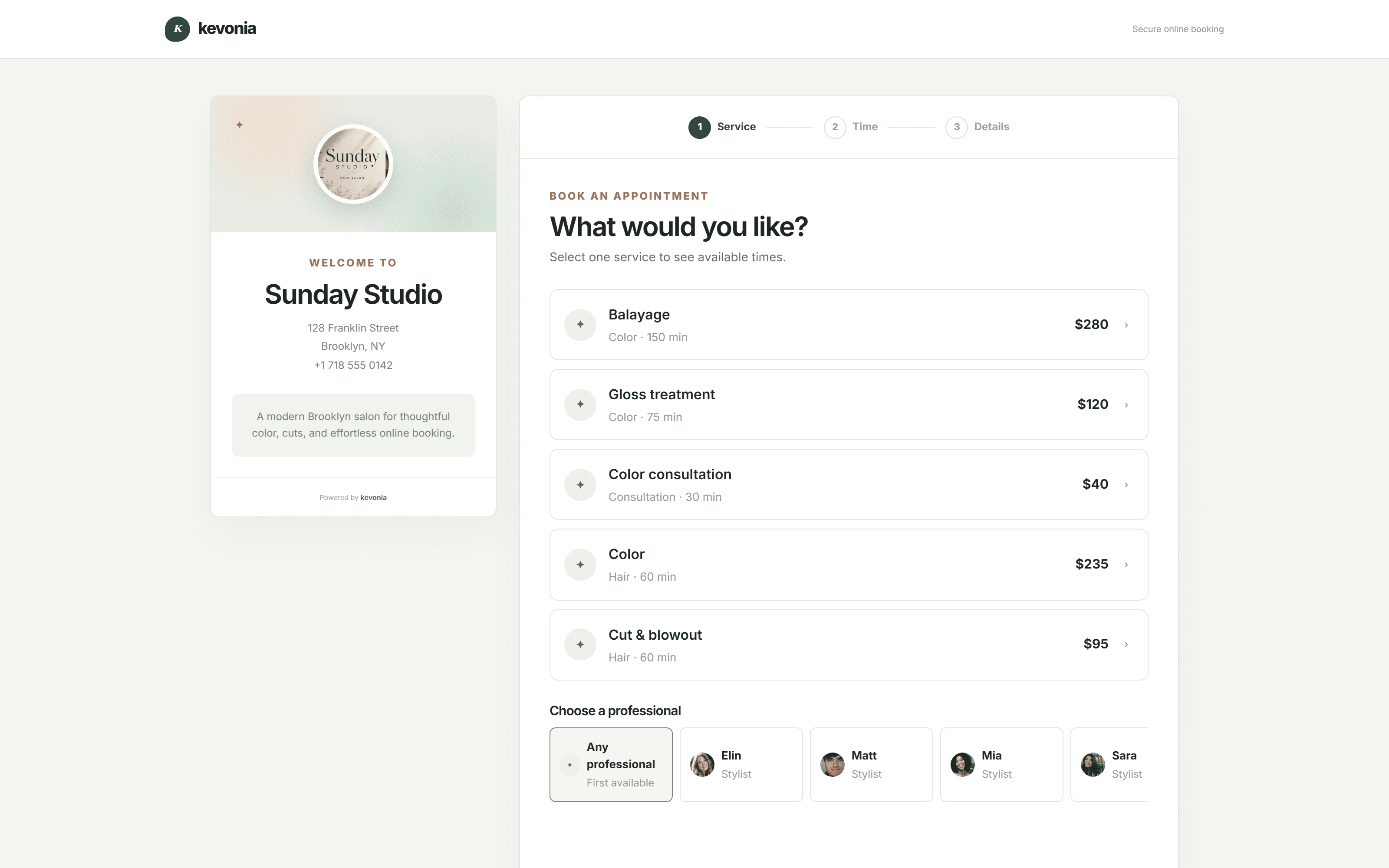 Public booking service selection